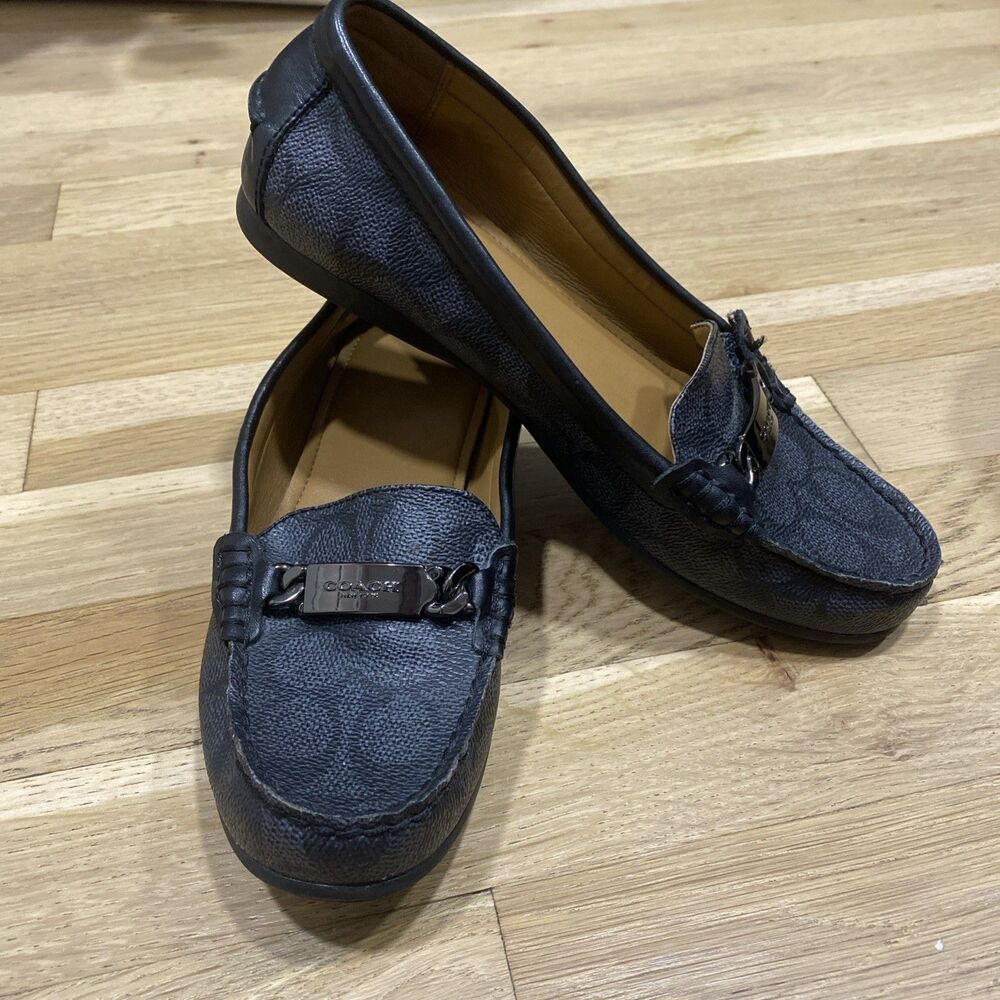 Coach Black & Grey Jacquard Loafers Logo 6 Boys EUR 36 Shoes